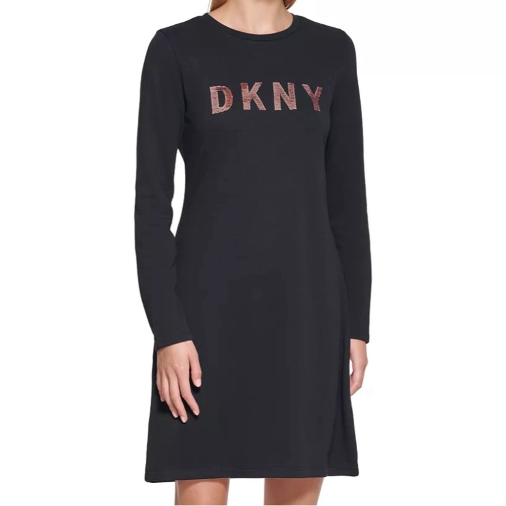 𝅺Heathered Sequin Logo Long Sleeve Dress